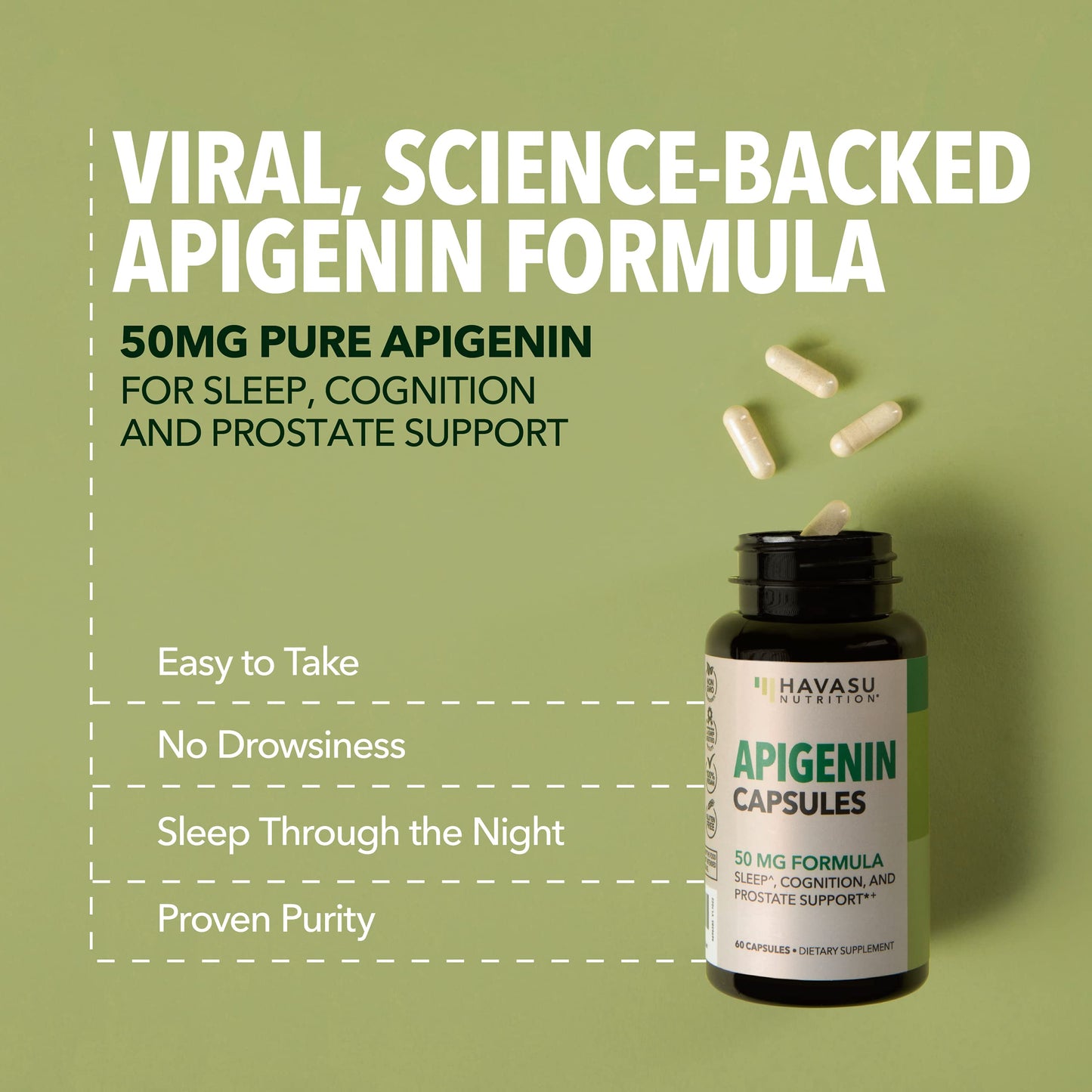 Apigenin Capsules 50mg, 60 Count, Sleep & Cognitive Support Supplement | Melatonin-Free Sleep Support, Chamomile Flavonoid for Relaxation & Cognitive Function, Vegan, Non-GMO, 2-Month Supply Gsupps Australia
