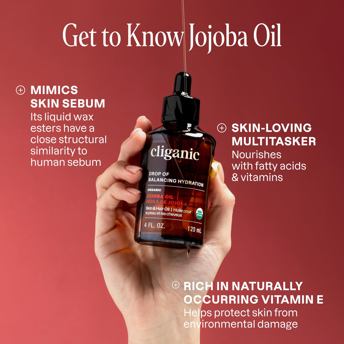 Cliganic Organic Jojoba Oil, 100% Pure (4oz) | Moisturizing for Face, Hair, Skin & Nails | Natural Cold Pressed Hexane Free | Base Carrier Oil Cliganic