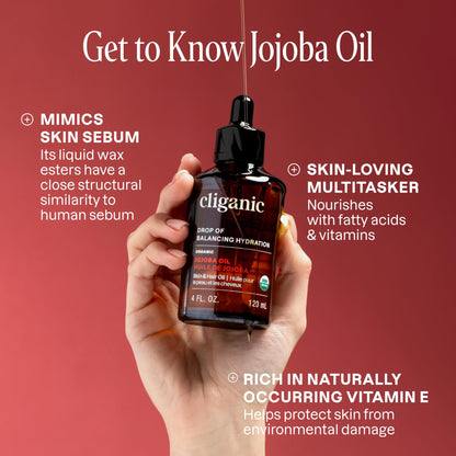 Cliganic Organic Jojoba Oil, 100% Pure (4oz) | Moisturizing for Face, Hair, Skin & Nails | Natural Cold Pressed Hexane Free | Base Carrier Oil Cliganic