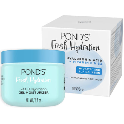 POND’S Fresh Hydration Gel Face Moisturizer, 24HR Hydration with Hyaluronic Acid, Vitamin E & B3 Niacinamide, Alcohol-Free, Oil-Free, Dermatologist Tested, 3.4 oz POND'S