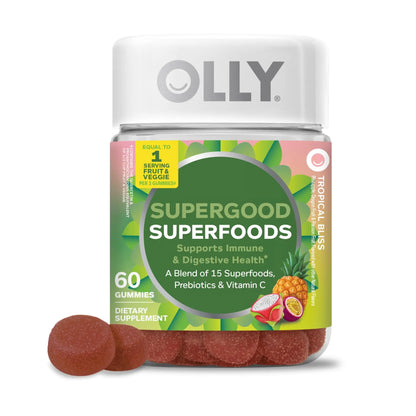 OLLY Supergood Superfoods Gummies, Supports Immune System & Digestive Health,* 15 Superfoods, Prebiotics, Vitamin C, Tropical Bliss Flavor OLLY