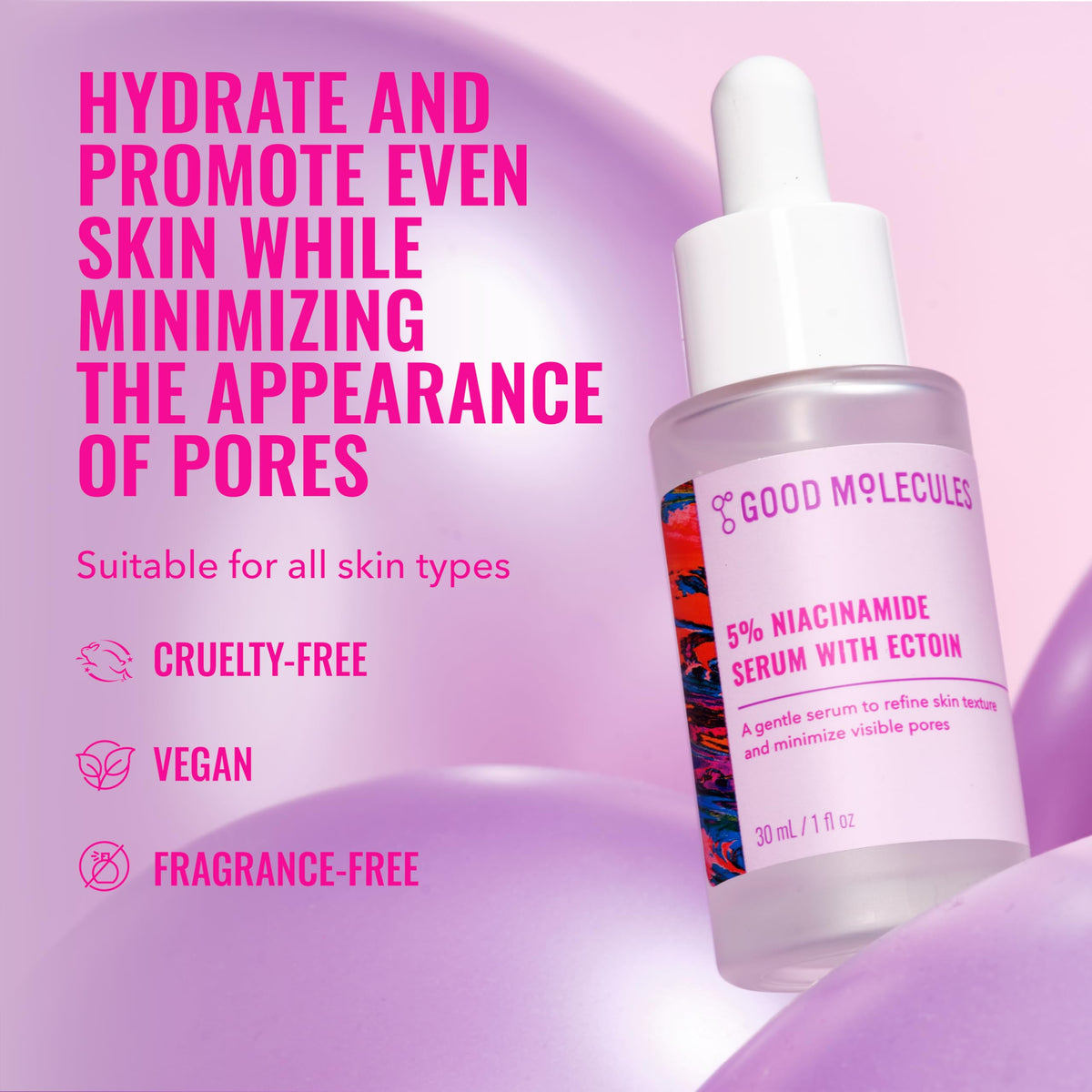 Good Molecules 5% Niacinamide Serum with Ectoin, Pore Serum, 1 fl oz Good Molecules