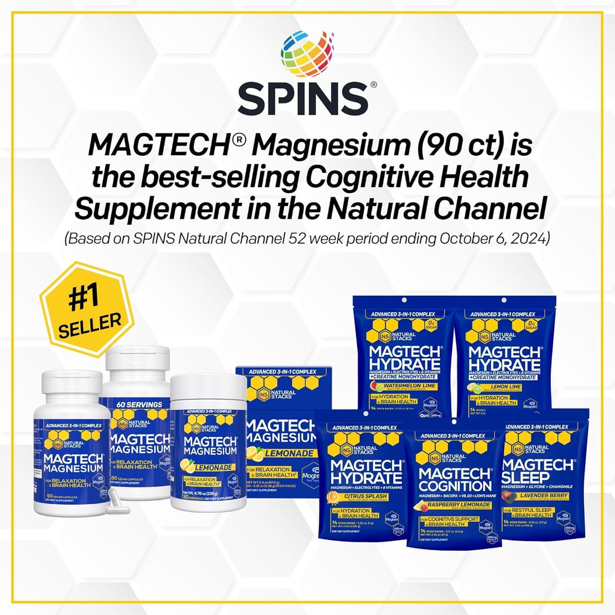 MagTech Magnesium Supplement - 3 Forms of Magnesium: Magtein L-Threonate, Glycinate & Taurate - 200mg Chelated Magnesium Complex NATURAL STACKS