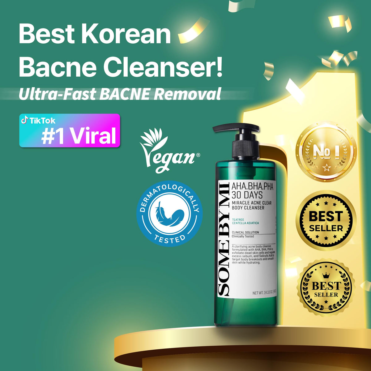 SOME BY MI AHA BHA PHA 30 Days Miracle Acne Clear Body Cleanser 13.5oz – Salicylic Acid & Tea Tree Acne Body Wash – Deep Cleansing, Sulfate & Paraben Free Korean Skin care SOME BY MI