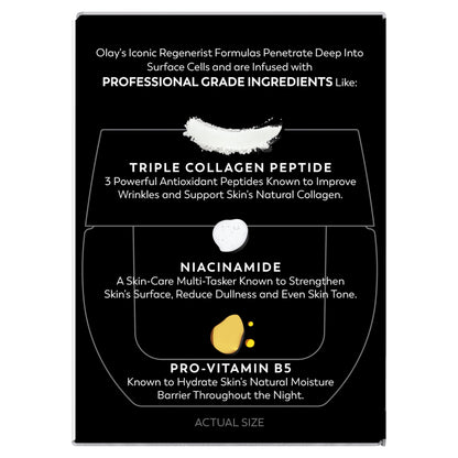 Olay Night Cream for Face, Anti-Aging Face Moisturizer for Women - Fragrance-Free Skin Care, Anti-Wrinkle, Exfoliate, Smooths Texture - Triple Collagen Cream, Niacinamide, Pro-Vitamin B5, 1.7Oz Olay