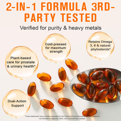 Pumpkin Seed Oil with Saw Palmetto, 1000mg per Serving, 300 Softgels – Cold Pressed Pumpkin Seed Oil Capsules for Hair, Prostate, Urinary & Bladder Health flasture
