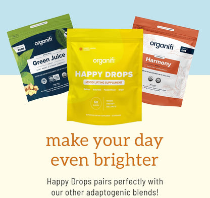 Organifi Happy Drops - Daily Superfood Happy Gummies for Adults - Mood Support Supplement for Balance, Bliss, Energy and Taking the Edge Off - Sweet Lemon Flavor - 60 Gummies Gsupps Australia