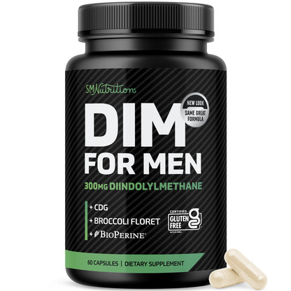 DIM Supplement for Men 300mg | Estrogen Blocker & Aromatase Inhibitor | Extra Strength Men’s Hormone Balance & Fitness Booster with Diindolylmethane Plus CDG SMNutrition