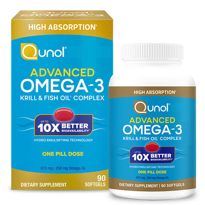 Qunol Advanced Omega 3 Krill and Fish Oil Complex, 10x Better Bioavailability, One Pill Dose, 250mg EPA & DHA Qunol