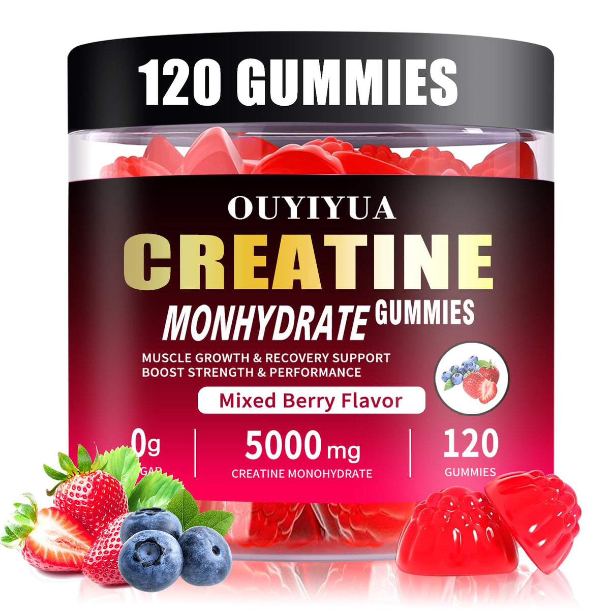 OUYIYUA Creatine Monohydrate Gummies 5000mg for Men & Women - Sugar Free Pre-Workout Supplement, Chewables for Muscle Strength, Muscle Builder OUYIYUA