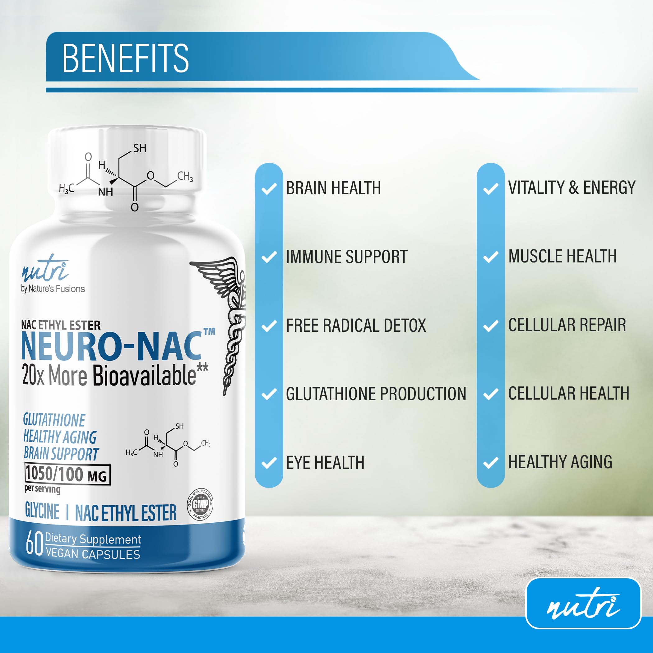 Neuro NAC Supplement N-Acetyl Cysteine Ethyl Ester - 20x More Bioavailable Than NAC 600 mg - Boost Glutathione 10x More Than Liposomal Glutathione Nature's Fusions buy australia supplements