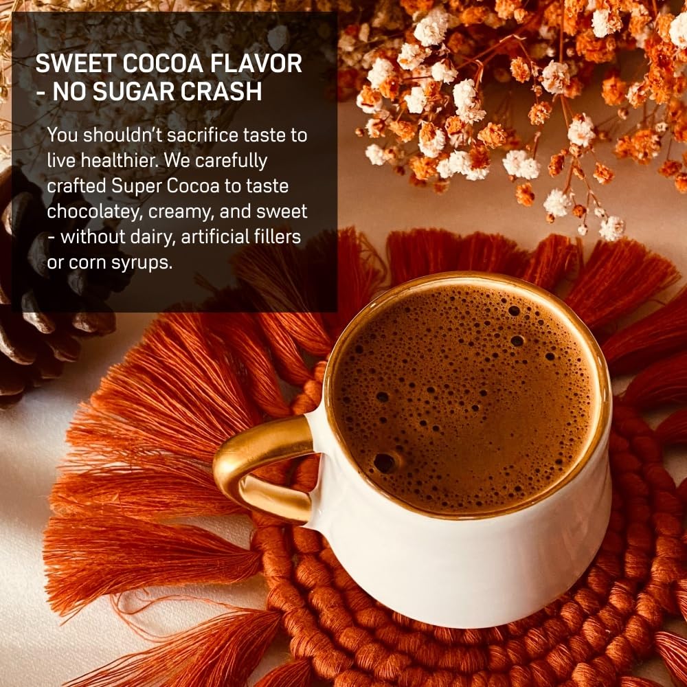 Super Cocoa Coffee Alternative Hot Chocolate Mix - Nootropics Brain Support Supplement for Memory & Focus - Mushroom Coffee Substitute - Dairy Free, Sugar Free, Super Cocoa