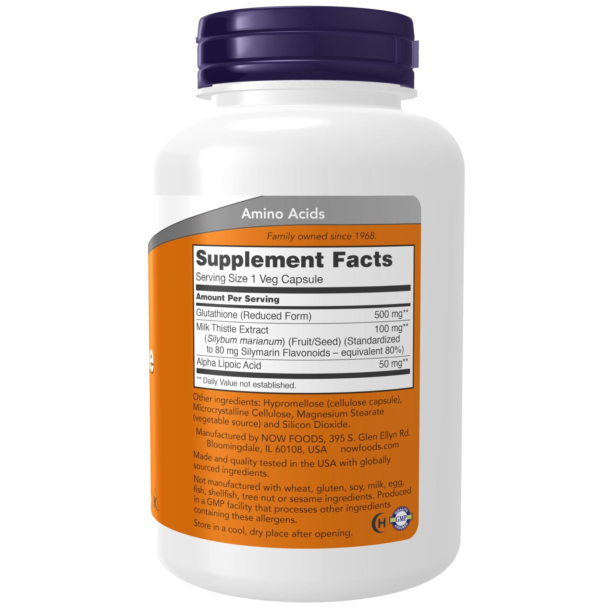 NOW Foods Supplements, Glutathione 500 mg, With Milk Thistle Extract & Alpha Lipoic Acid, Free Radical Neutralizer*, 60 Veg Capsules Gsupps Australia