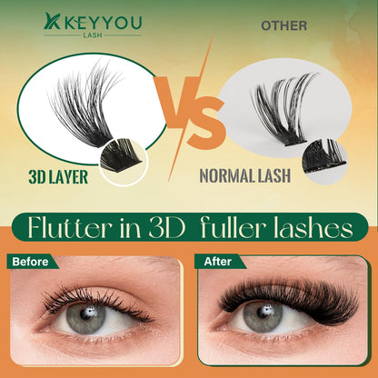 KEYYOU 3D Volume Lash Clusters Kit 80D100D with Tools DIY at Home KEYYOU