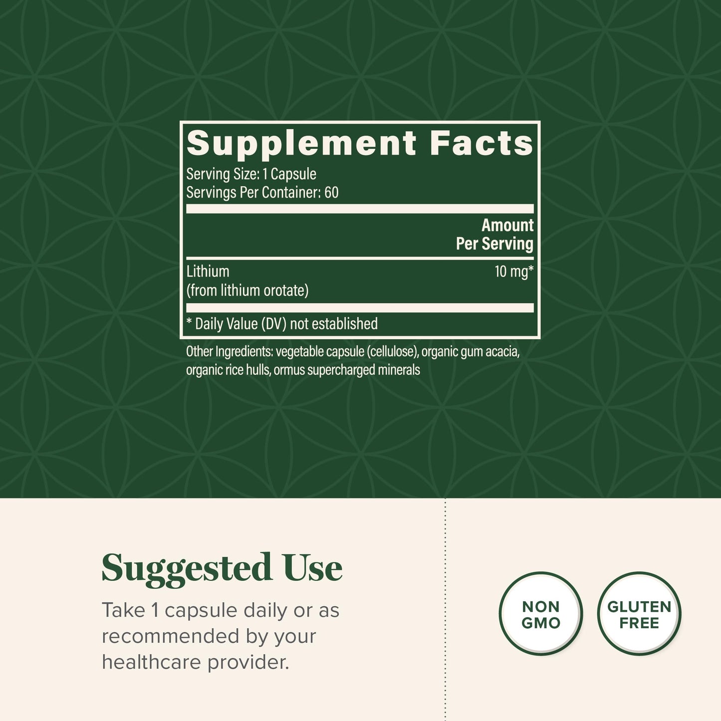 Global Healing Center - Lithium Orotate 10mg - Non-GMO, Gluten Free, Vegan Friendly Brain Health Lithium Supplement for Supporting Mood, Function, and Clarity (60 Capsules)