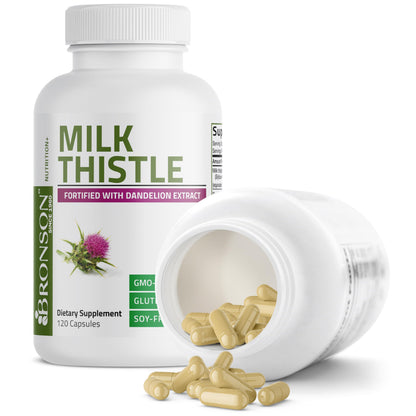 Bronson Milk Thistle Silymarin Marianum & Dandelion Extract Liver Health Support, Antioxidant Support, Detox, 120 Capsules Bronson