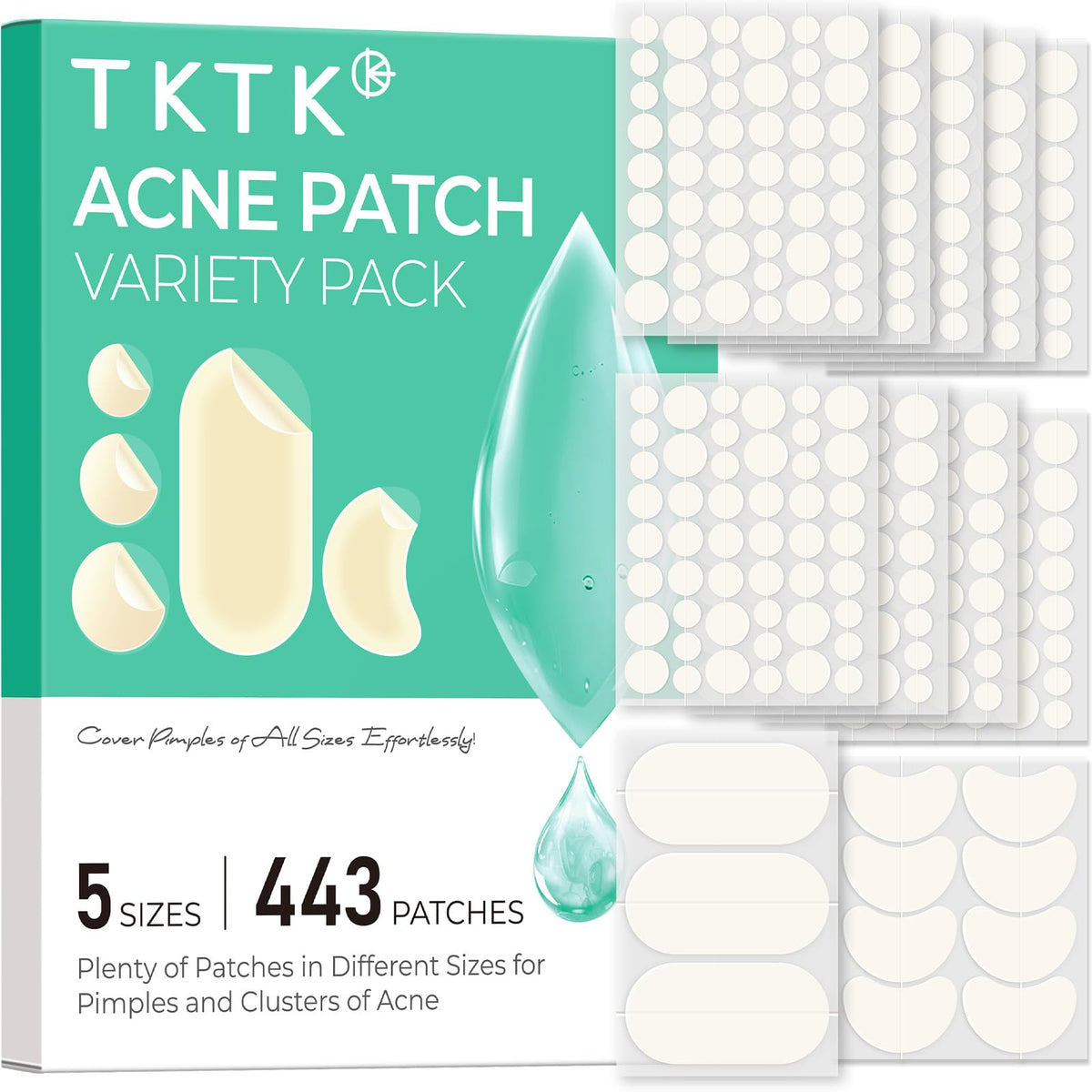 TKTK 443 Count Pimple Patches for Face, Hydrocolloid Acne Cover Patch Bulk TKTK