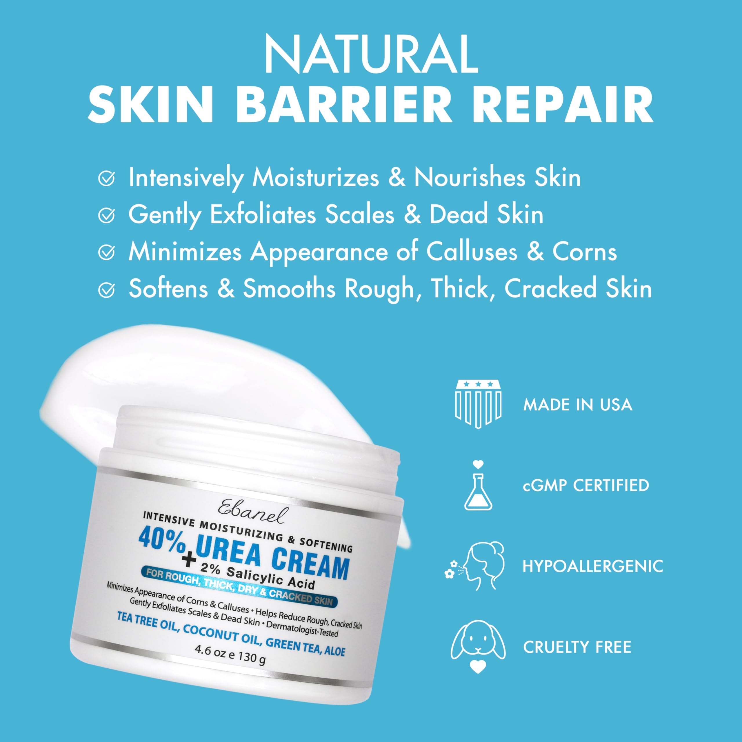 Ebanel Urea Cream 40% plus Salicylic Acid 2%, Foot Cream for Dry Cracked Heels Feet Knees Elbows Hands, Foot Dead Skin Cuticle Callus Remover Toenail Softener, Keratolytic Skin Barrier Repair Ebanel buy australia supplements