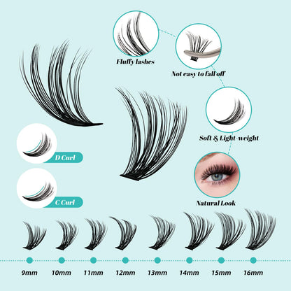 AMZGIRL Lash Clusters Kit 320Pcs, 30D+40D D Curl Wispy Eyelash Extensions AMZGIRL LASH