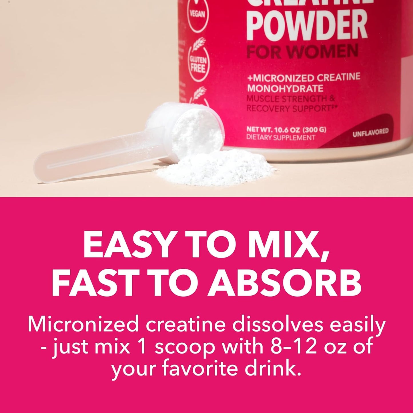Creatine for Women, Unflavored, 300gm, 3g, Energy & Lean Muscle Support | Micronized Creatine Monohydrate Per Serving, Mental Clarity Support, Post Workout Recovery, Non-GMO, 100 Servings, Vegan Gsupps Australia