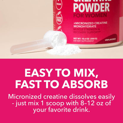Creatine for Women, Unflavored, 300gm, 3g, Energy & Lean Muscle Support | Micronized Creatine Monohydrate Per Serving, Mental Clarity Support, Post Workout Recovery, Non-GMO, 100 Servings, Vegan Gsupps Australia