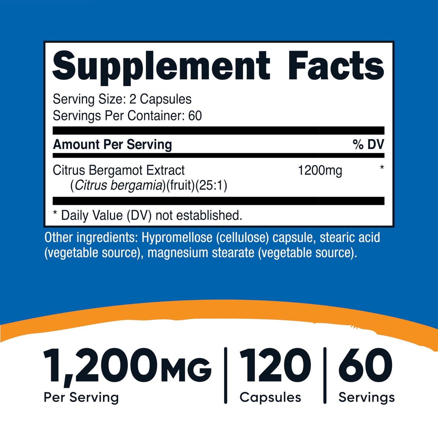 Nutricost Citrus Bergamot Capsules 1,200mg, 120 Capsules - 25:1 Bergamot Extract - 60 Servings, Gluten Free, Vegan & Non-GMO Nutricost
