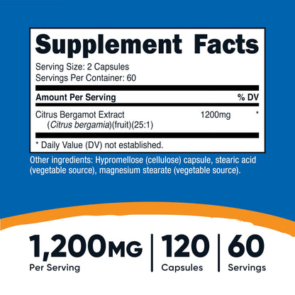 Nutricost Citrus Bergamot Capsules 1,200mg, 120 Capsules - 25:1 Bergamot Extract - 60 Servings, Gluten Free, Vegan & Non-GMO Nutricost