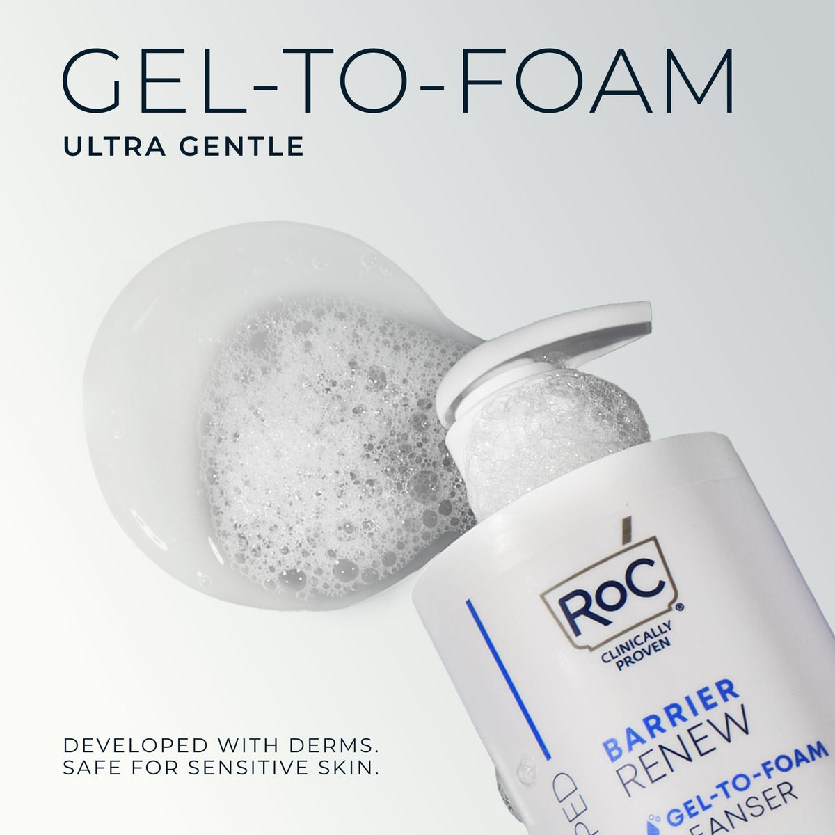 RoC Barrier Renew Gel to Foam Facial Cleanser, Sensitive Skin, non-drying RoC