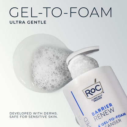 RoC Barrier Renew Gel to Foam Facial Cleanser, Sensitive Skin, non-drying RoC