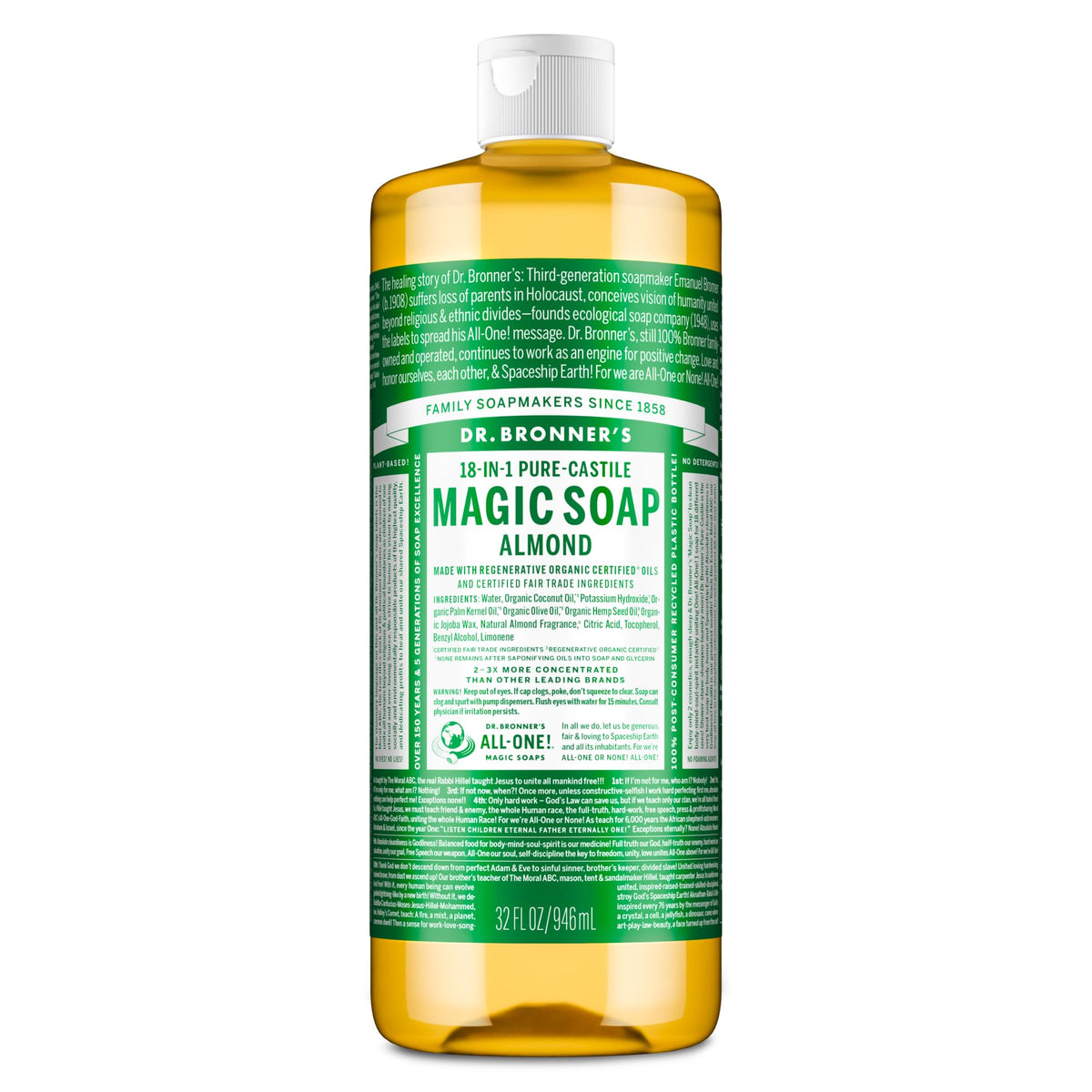Dr. Bronner's Almond Pure-Castile Liquid Soap, Hand Soap, 32 oz Dr. Bronner's