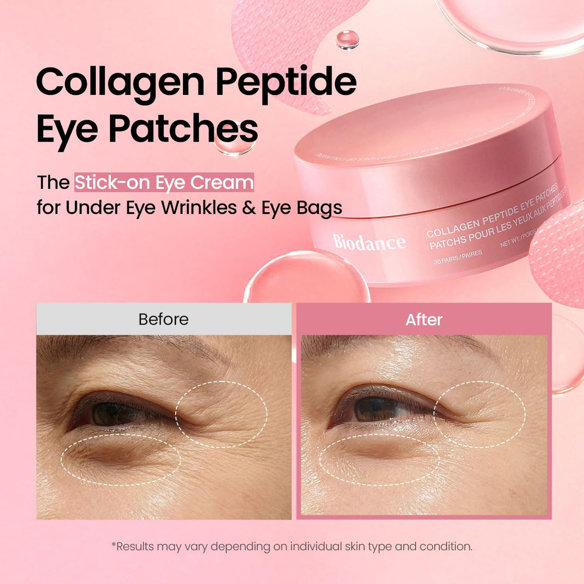 BIODANCE Hydrogel Eye Patches for Under Eye - Collagen Peptide, Anti Wrinkle & Fine Lines (60 Count) BIODANCE