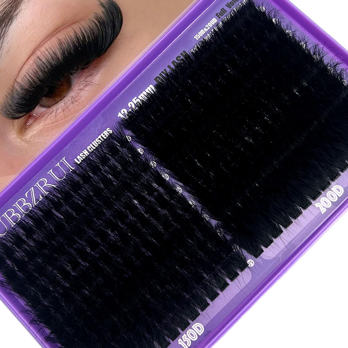 FUBBZRUI Fluffy Lash CLusters 12-25mm Long Cat Eye D Curl 280PCS Cluster Volume Eyelash Extensions 150D+200D Individual Lashes Thick DIY Lash Extesnion FUBBZRUI