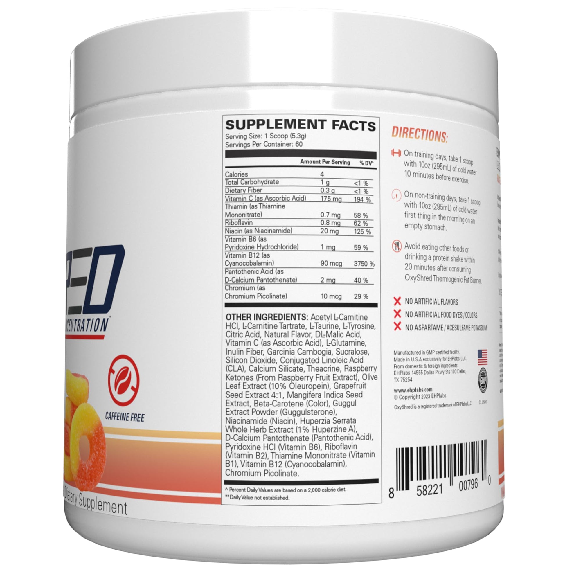 EHP Labs OxyShred Non Stimulant Pre Workout Powder - Stim Free Pre Workout, Caffeine Free Preworkout for Men & Women with L Glutamine & Acetyl L Carnitine - Peach, 60 Servings EHP Labs buy australia supplements