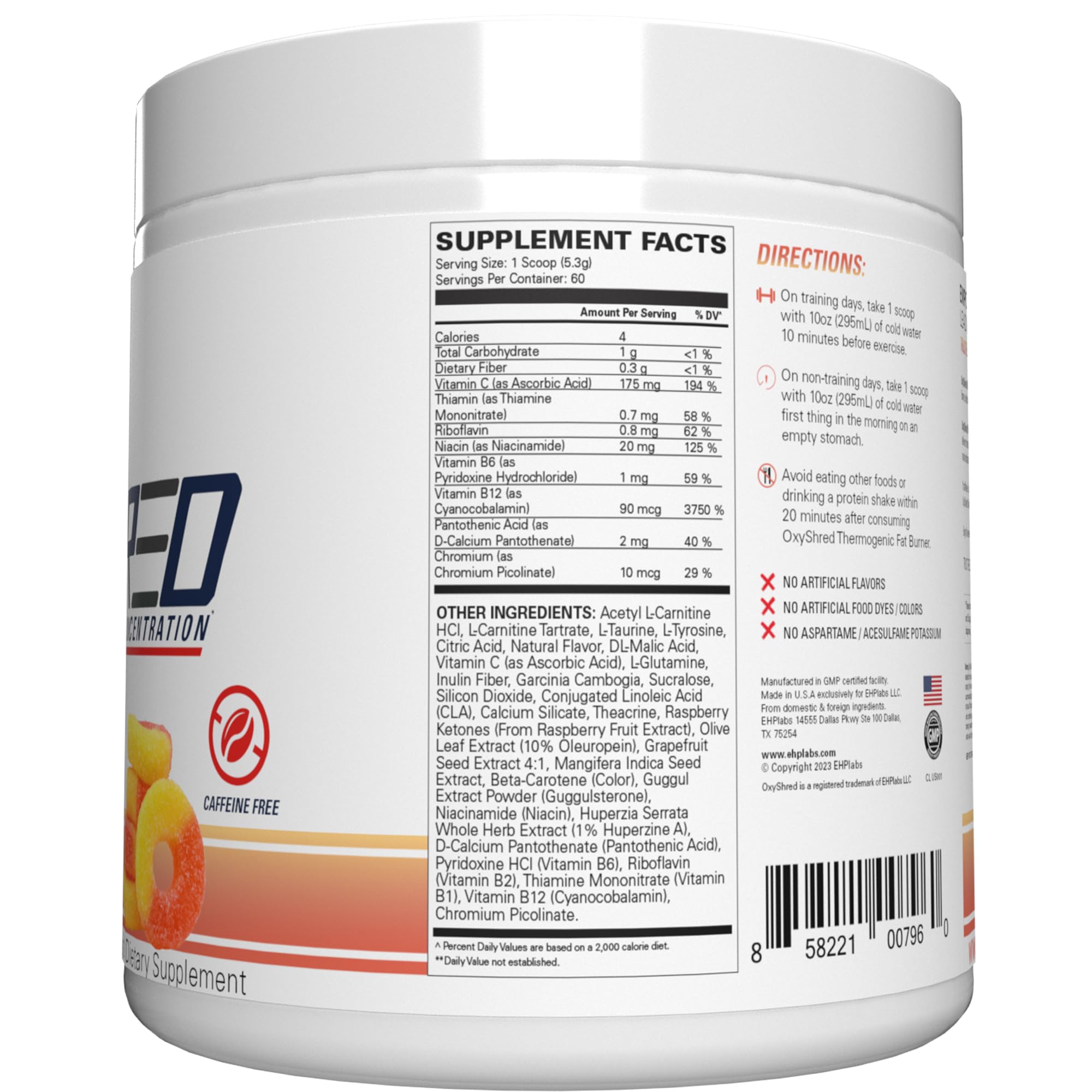 EHP Labs OxyShred Non Stimulant Pre Workout Powder - Stim Free Pre Workout, Caffeine Free Preworkout for Men & Women with L Glutamine & Acetyl L Carnitine - Peach, 60 Servings EHP Labs buy australia supplements