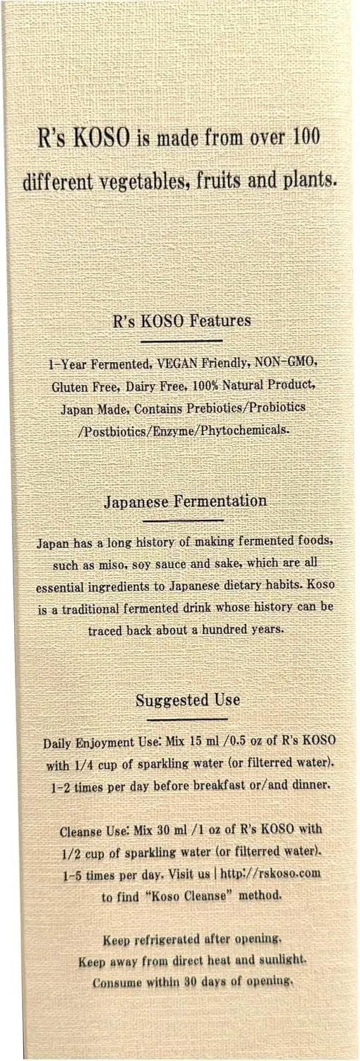 R's KOSO 3-Day Cleanse Japanese Enzyme Drink Rich in Postbiotics, Probiotics and Prebiotic, Made from 100+ Vegetables ＆ Fruits - Natural Support for Better Digestion & Gut Health + Detox - 16oz R's KOSO buy australia supplements