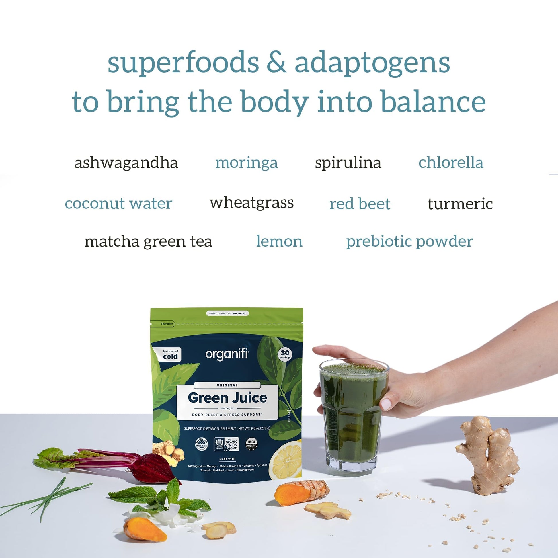 Organifi Green Juice - Powder Supplement with Organic Spirulina, Ashwagandha, and Chlorella - Helps Achieve Fitness Goals and Reduce Cortisol Levels, 30-Day Supply Gsupps Australia