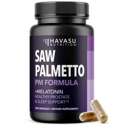 Saw Palmetto PM for Men w/ Melatonin, Nighttime Bladder Support, 200 Count | Vegan, Non-GMO Saw Palmetto Extract & Melatonin to Reduce Urinary Frequency, Prostate Health Supplement, 200 Servings Gsupps Australia