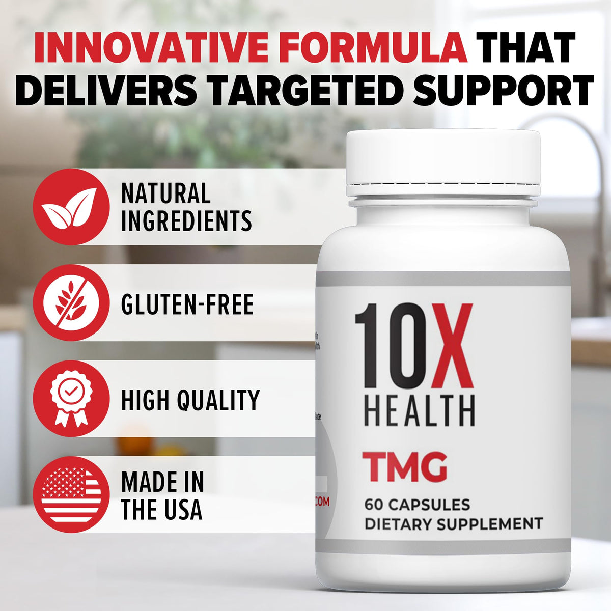 10X Health TMG Supplements - Trimethylglycine Supplement for Liver Support, Heart Wellness, Energy, Homocysteine Levels - TMG Capsules with Betaine Anhydrous 10X Health System