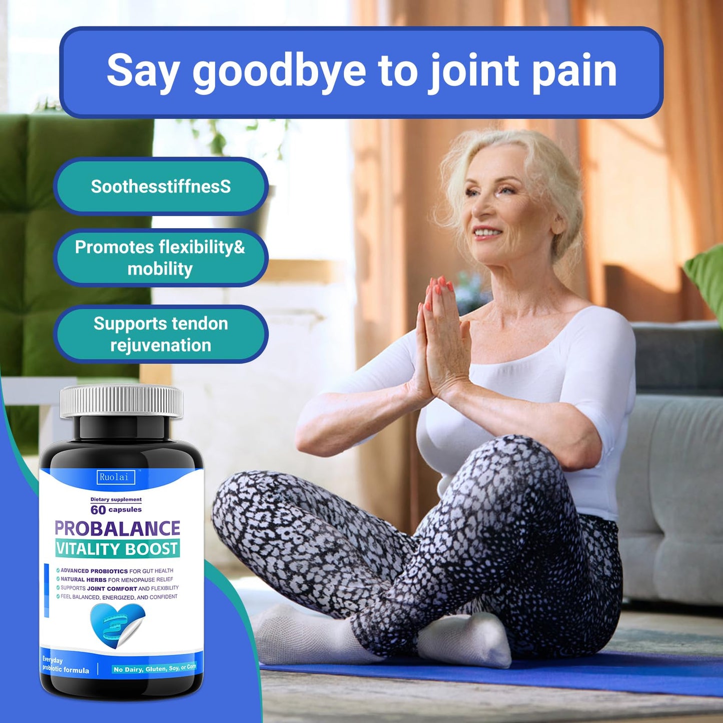 Ruolai ProBalance Probiotics for Women 68B CFU – Menopause, Bloat & Belly Support – Turmeric & Moringa Ruolai