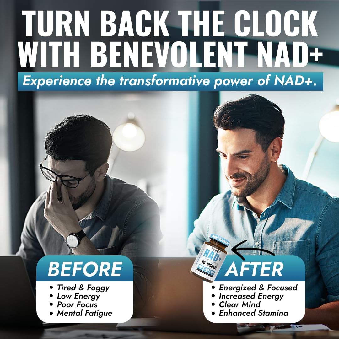 Benevolent NAD+ Supplement 1050mg, Max Absorption 3in1 NAD Supplements for Women & Men with Nicotinamide Riboside, Trans-Resveratrol & TMG, NAD Plus for Cellular Energy, Brain Support & Aging, 90 Caps Benevolent Nourishment buy australia supplements