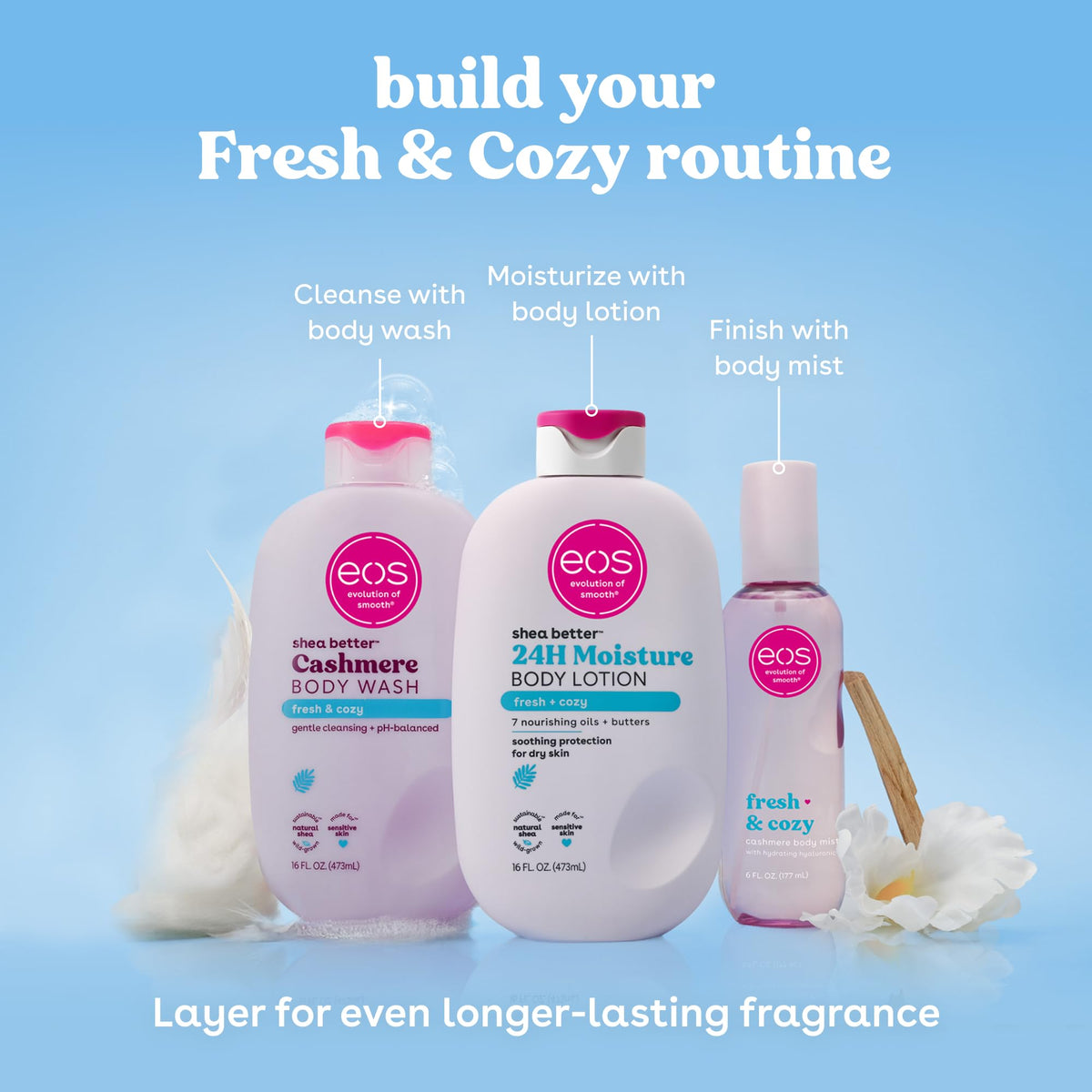 eos Cashmere Body Wash- Fresh & Cozy, Creamy Gel with Shea Butter, 16 fl oz eos