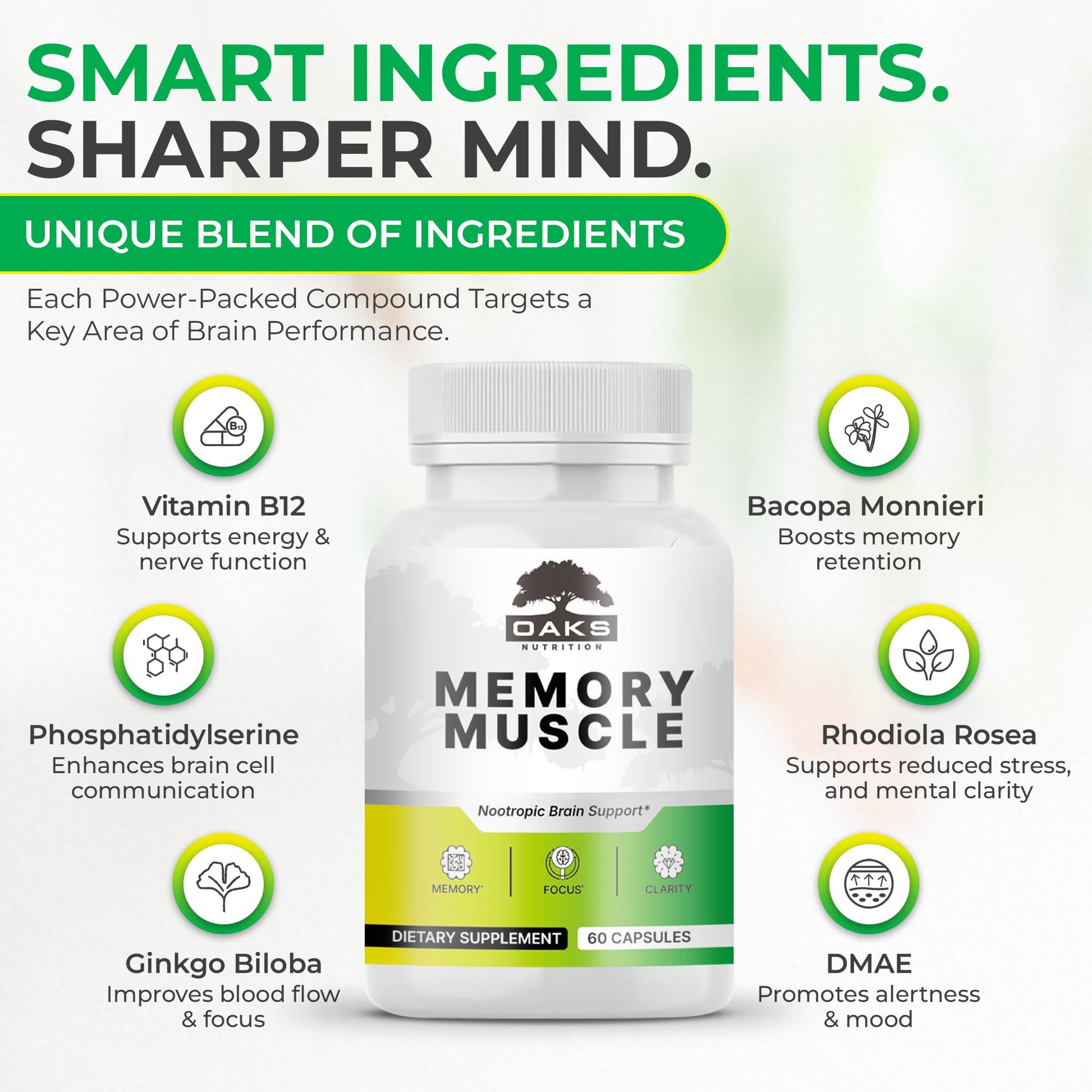 Memory Muscle – Advanced Nootropic Brain Supplement with Vitamin B12, Bacopa Monnieri & DMAE for Focus, Memory, Mental Clarity & Clean Energy – Premium Cognitive Support Formula Oaks Nutrition buy australia supplements