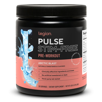 LEGION Pulse Pre Workout Supplement - All Natural Nitric Oxide Preworkout Drink to Boost Energy, Creatine Free, Naturally Sweetened, Beta Alanine, Citrulline, Alpha GPC (Caffeine Free Blue Razz)