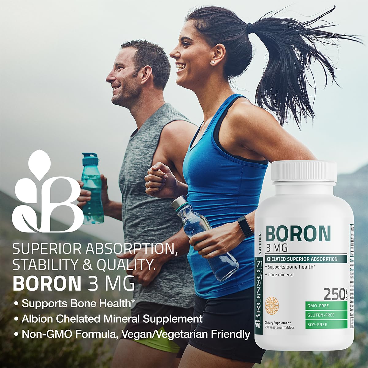 Bronson Boron 3 MG Chelated Superior Absorption Supports Bone Health Trace Mineral, Non-GMO, 250 Vegetarian Tablets Bronson