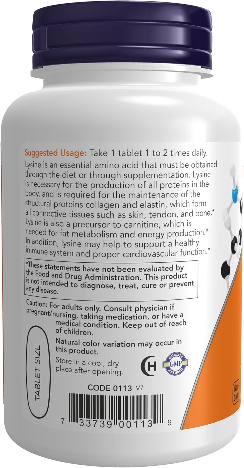 NOW Foods Supplements, (L-Lysine Hydrochloride) 1,000 mg, Double Strength, Amino Acid, 100 Tablets Gsupps Australia