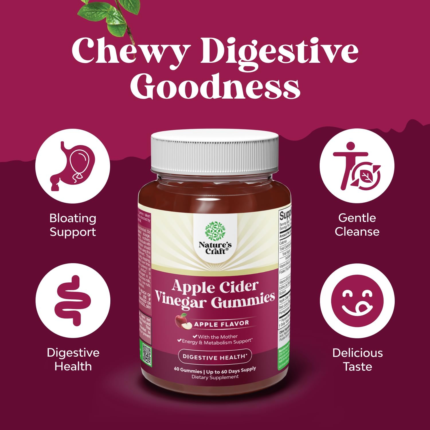 Apple Cider Vinegar Gummies with Mother - Cleanse & Detox ACV Gummies for Weight Loss, Gut Health, Bloating, Metabolism & Energy Support - ACV with Mother with B12 Vitamin, B6 & Pomegranate - 60 Ct Gsupps Australia