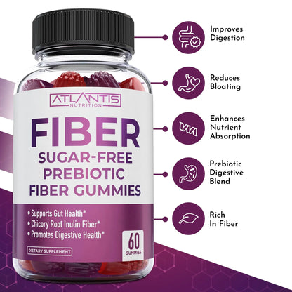 Atlantis Nutrition Sugar Free Fiber Gummies for Adults - 5G Fiber Supplement Formulated with 5.4G Prebiotic Digestive Blend/Serving - Supports Gut Health & Healthy Digestion Atlantis Nutrition