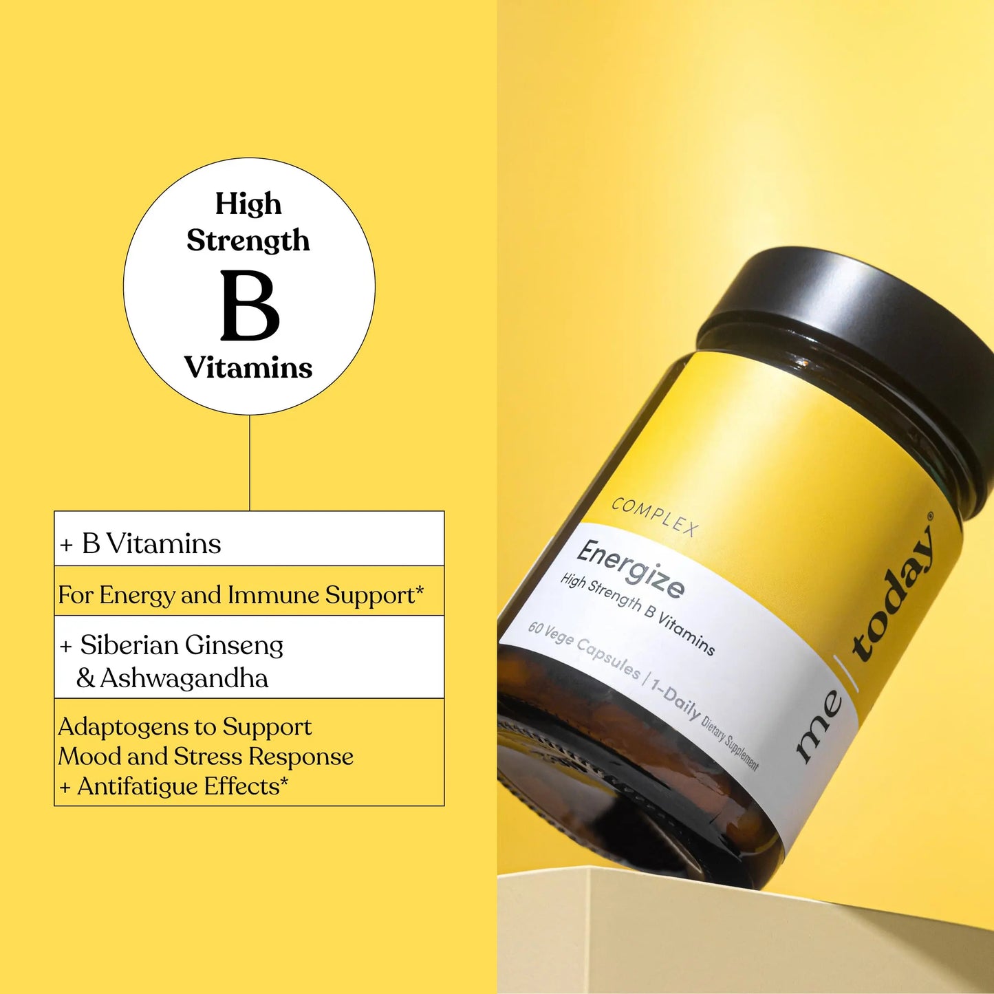 me today Energise Supplement Super B Vitamin B Complex for Men & Women - B6, B12 with Vitamin C, Zinc, Ashwagandha and Siberian Ginseng me today