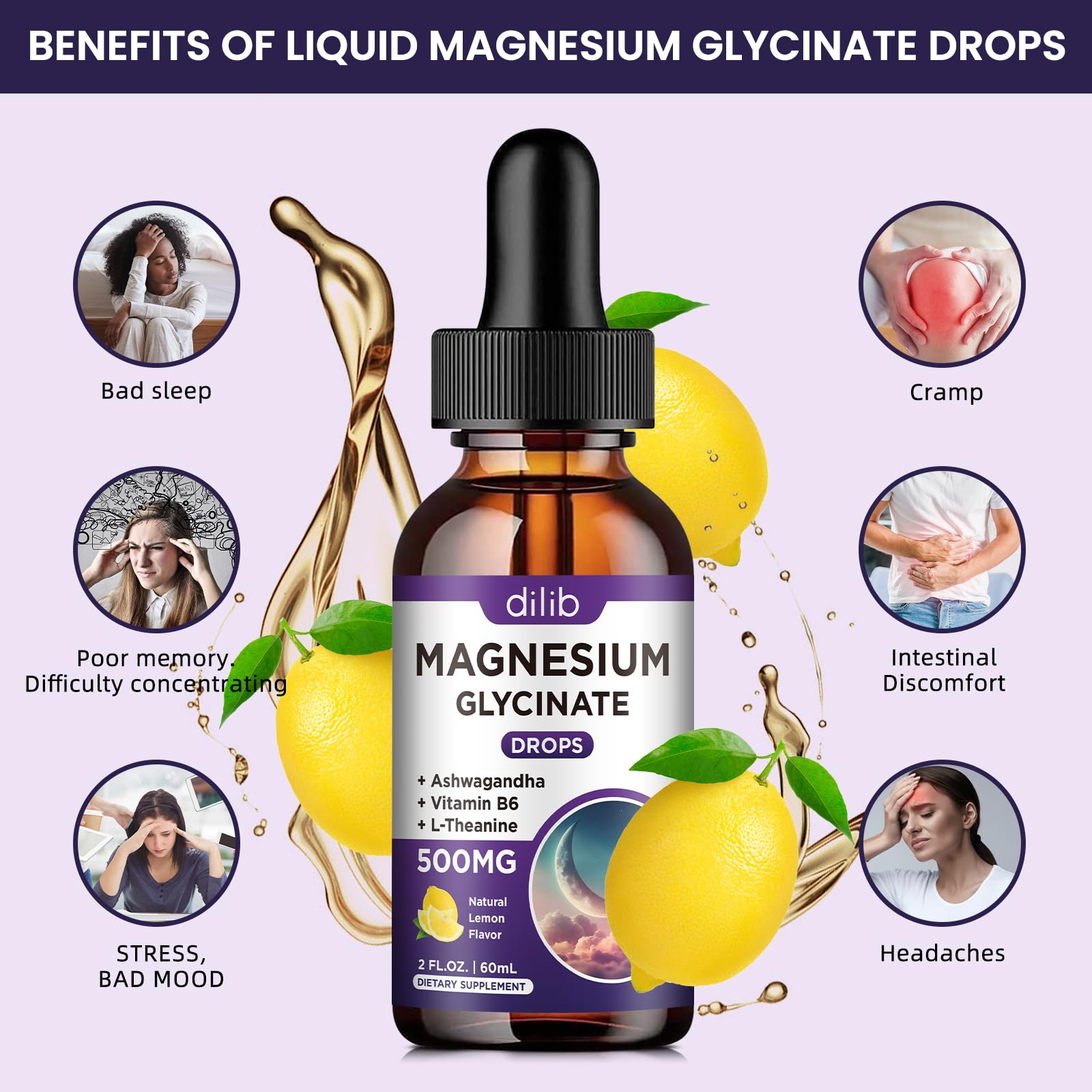 Magnesium Glycinate Supplement, Magnesium Liquid Drops with Magnesium Glycinate 500mg Vitamin B6, Ashwagandha, L - Theanine, Chamomile -Support Stress Relief, Bone, Muscle, Mood Vegan dilib buy australia supplements