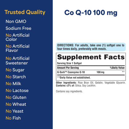 Puritan's Pride Coenzyme CoQ10 100mg, Dietary Supplement for Heart Health, Blood Pressure, Oral Gum Health, and Healthy Aging Support Puritan's Pride